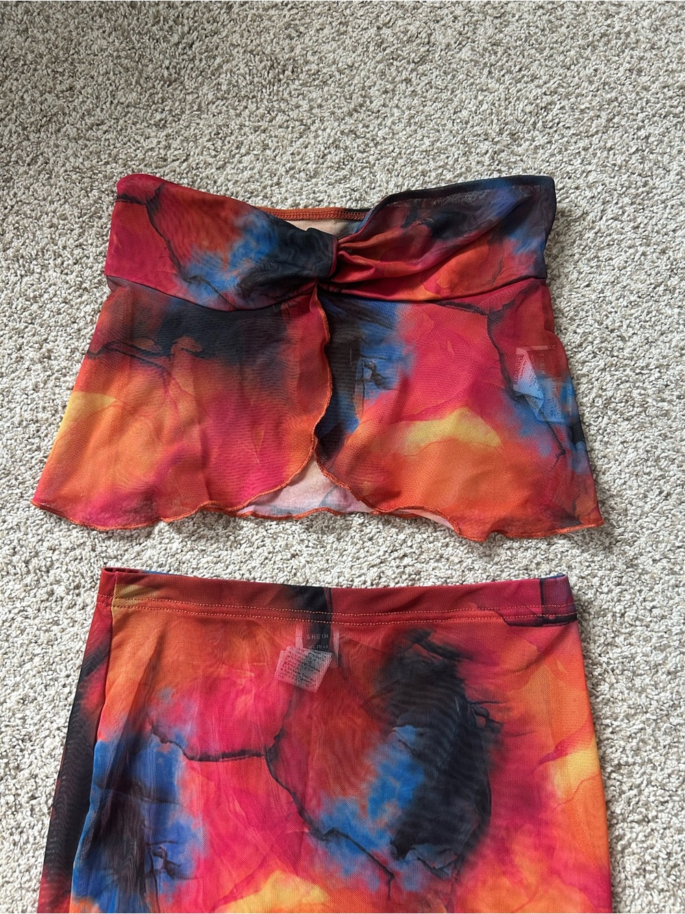 Vibrant Strapless Two-Piece Set in Red + Orange + Blue